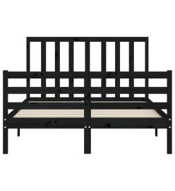 Cadre de lit avec tête de lit noir 140x200 cm bois massif