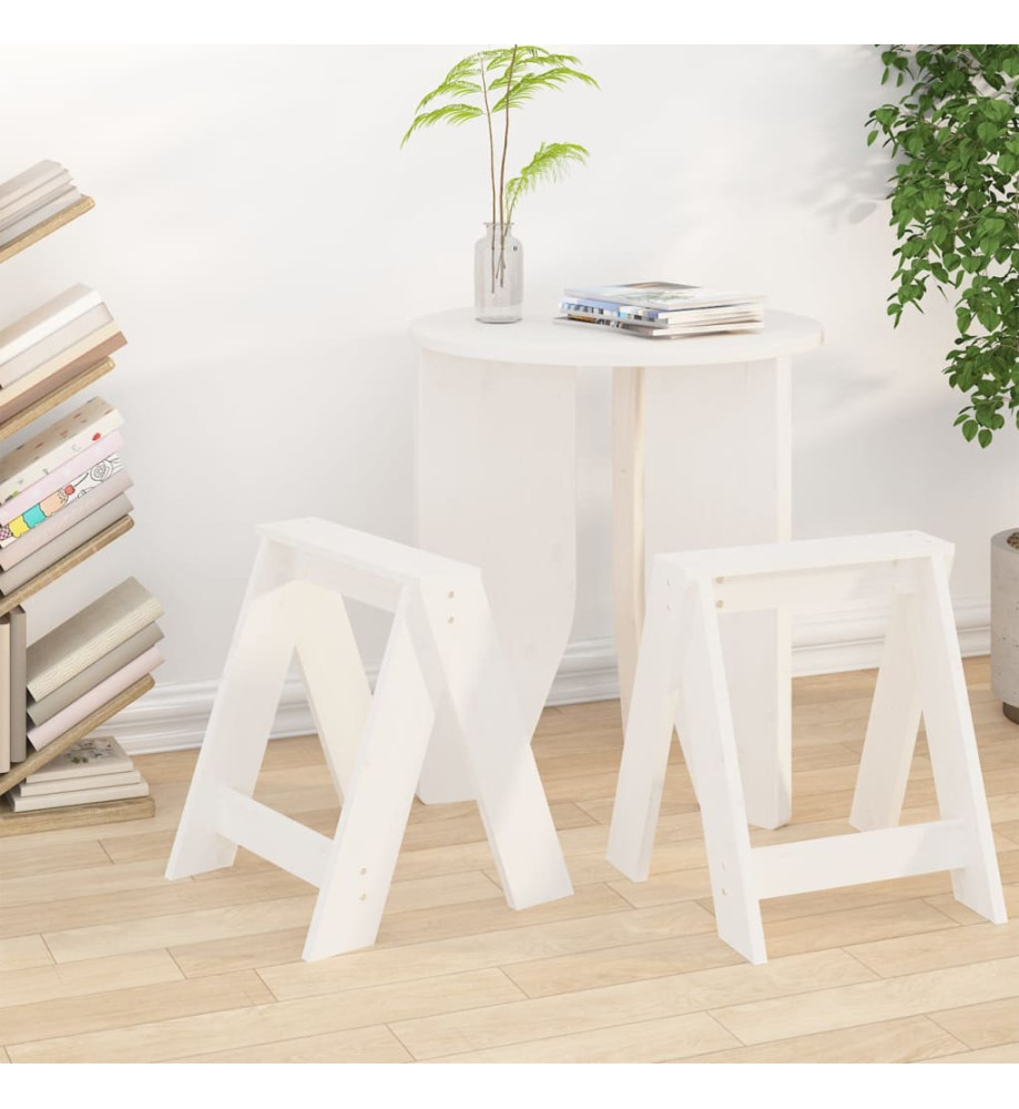 Tabourets lot de 2 blanc 40x40x45 cm bois massif de pin