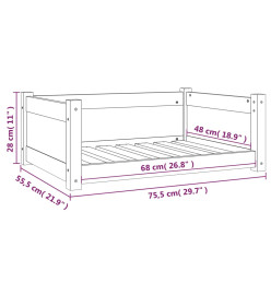 Lit pour chien Blanc 75,5x55,5x28 cm Bois de pin solide