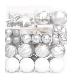 Ensemble de boules de Noël 70 pcs Argenté et blanc