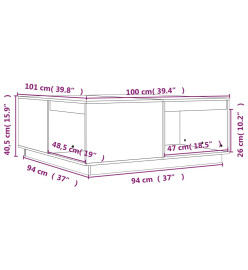 Table basse Marron miel 100x101x40,5 cm Bois massif de pin