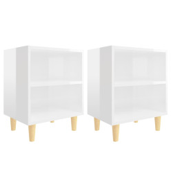 Tables de chevet pieds en bois 2 pcs Blanc brillant 40x30x50 cm