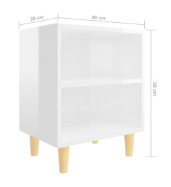 Tables de chevet pieds en bois 2 pcs Blanc brillant 40x30x50 cm