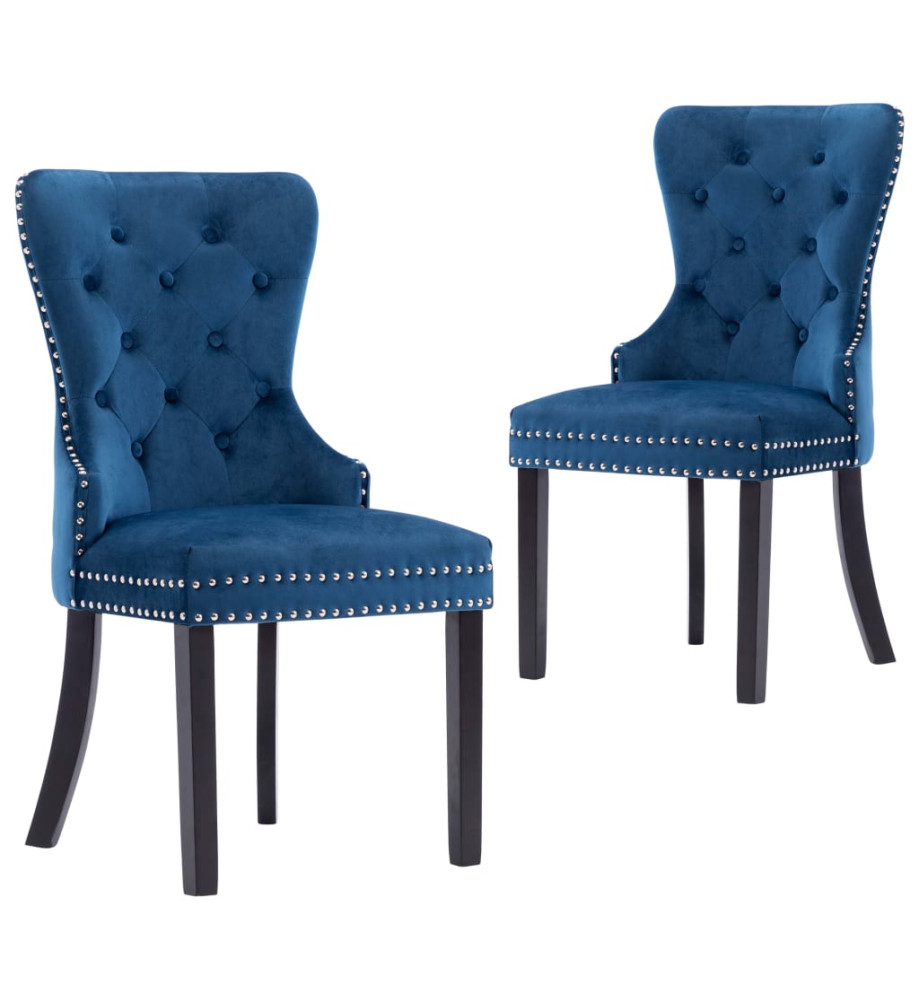 Chaises à manger lot de 2 bleu velours