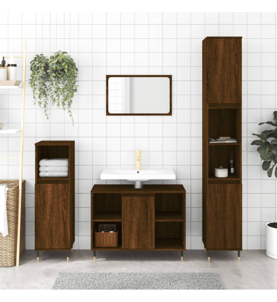 Ensemble de meubles de salle de bain 3 pcs Chêne marron