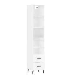 Buffet haut Blanc brillant 34,5x34x180 cm Bois d'ingénierie