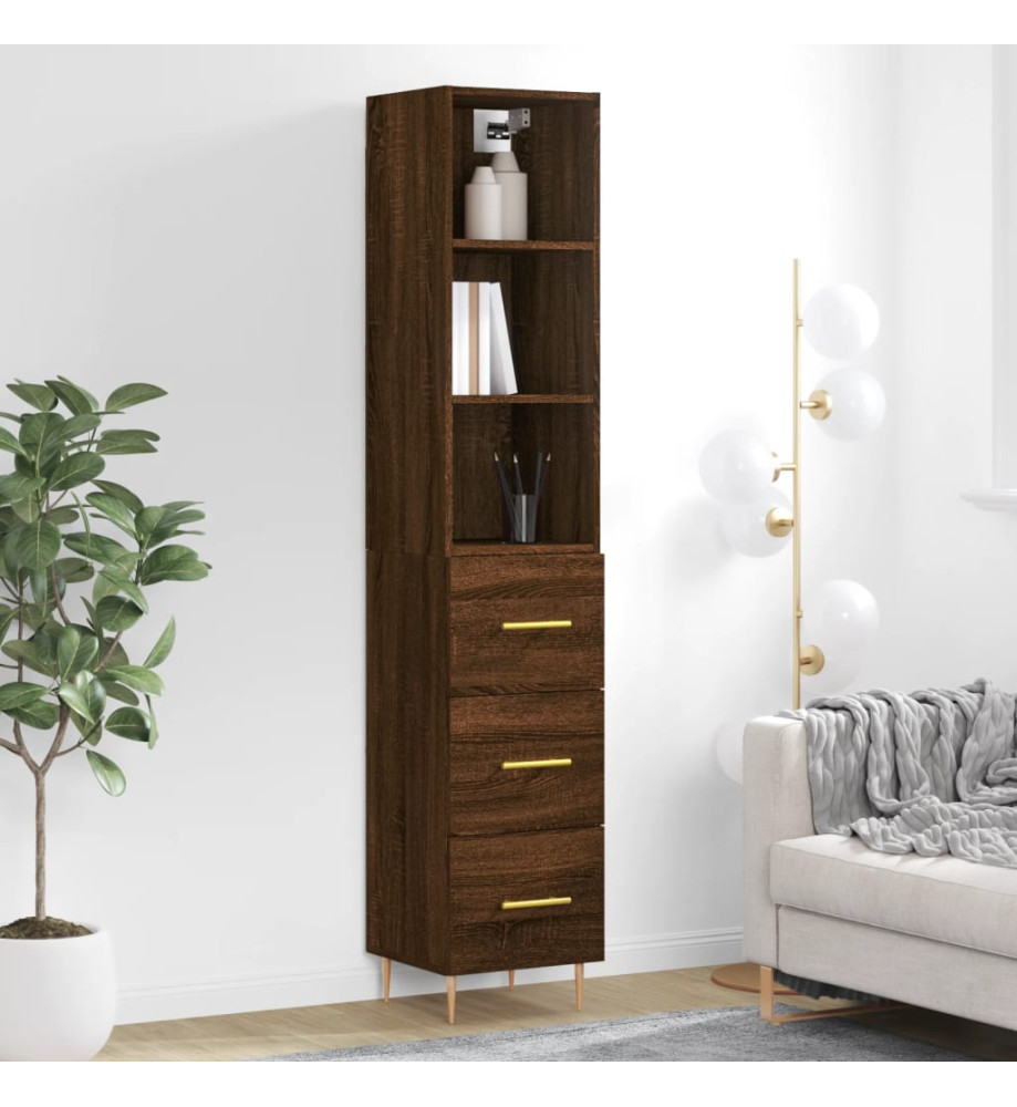 Buffet haut Chêne marron 34,5x34x180 cm Bois d'ingénierie Buffet haut Chêne marron 34,5x34x180 cm Bois d'ingénierie