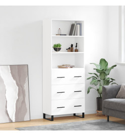Buffet haut Blanc brillant 69,5x34x180 cm Bois d'ingénierie