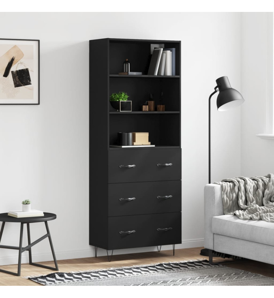 Buffet haut Noir 69,5x34x180 cm Bois d'ingénierie Buffet haut Noir 69,5x34x180 cm Bois d'ingénierie