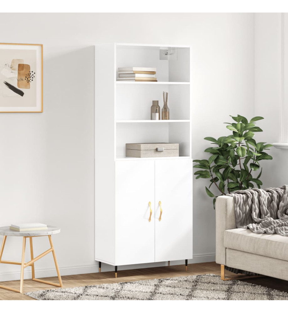 Buffet haut Blanc brillant 69,5x34x180 cm Bois d'ingénierie Buffet haut Blanc brillant 69,5x34x180 cm Bois d'ingénierie