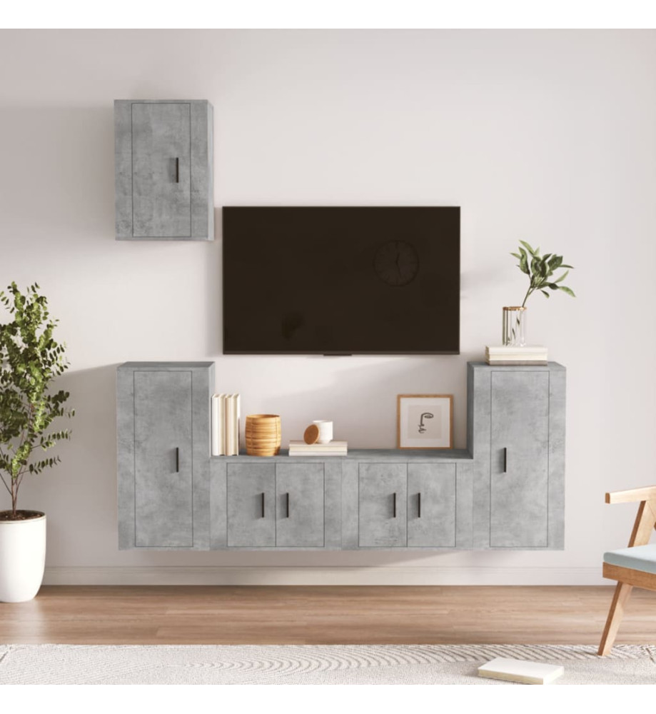 Ensemble de meubles TV 5 pcs Gris béton Bois d'ingénierie