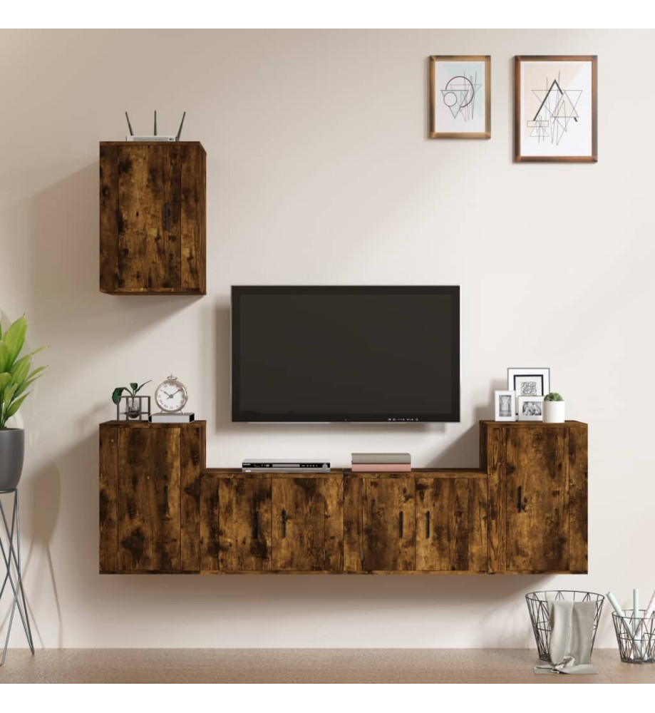 Ensemble de meubles TV 5 pcs Chêne fumé Bois d'ingénierie