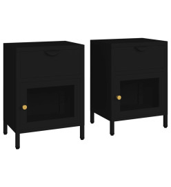 Tables de chevet 2 pcs Noir 40x30x54,5 cm Acier et verre