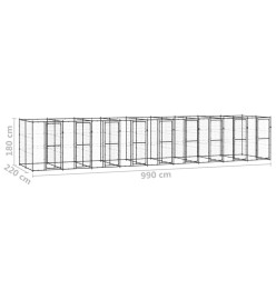 Chenil d'extérieur pour chiens Acier 21,78 m²