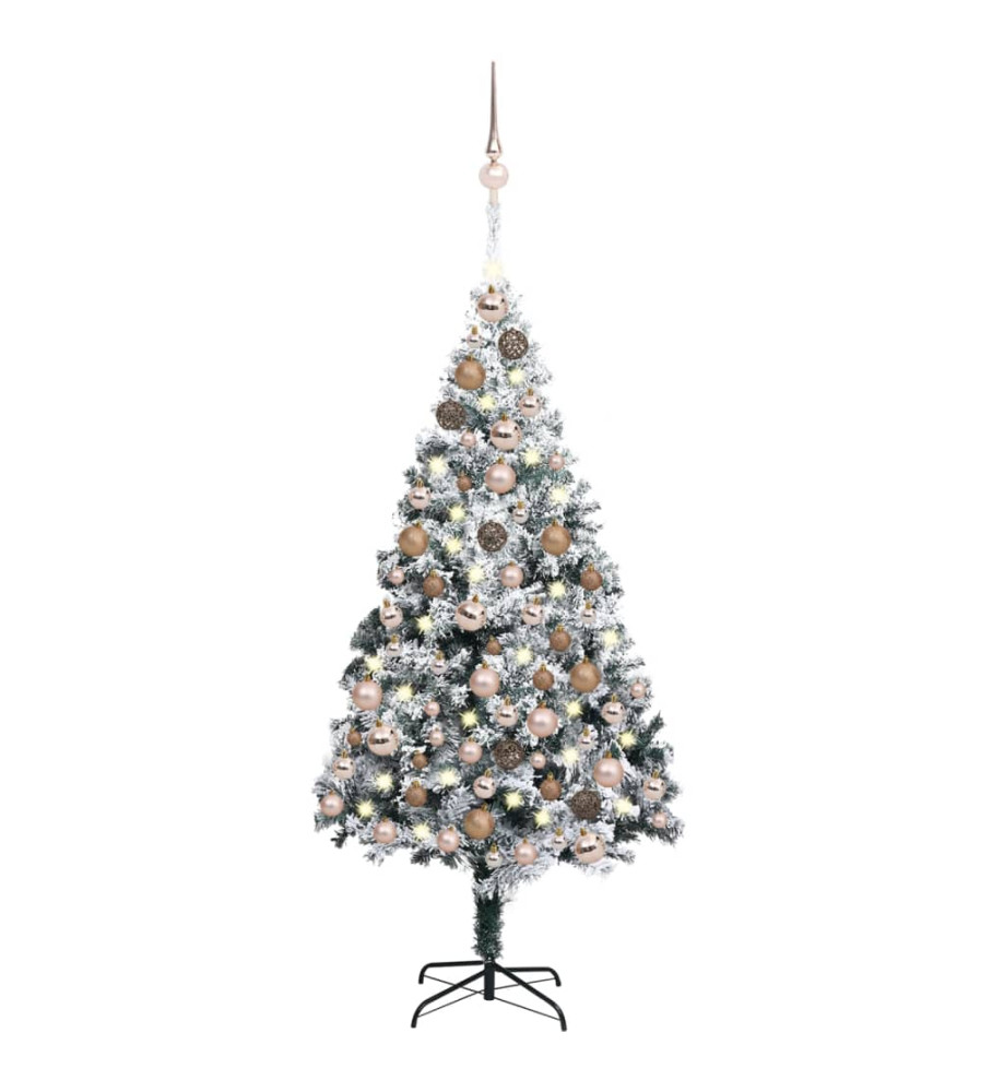 Arbre de Noël artificiel pré-éclairé et boules vert 180 cm PVC