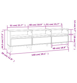 Meuble TV chêne fumé 150x30x44,5 cm bois d'ingénierie