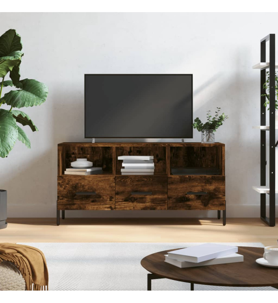 Meuble TV chêne fumé 102x36x50 cm bois d'ingénierie