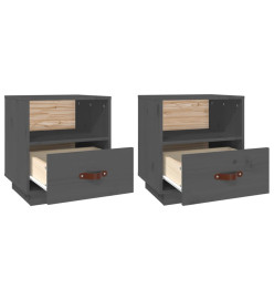 Tables de chevet 2 pcs Gris 40x34x45 cm Bois de pin massif