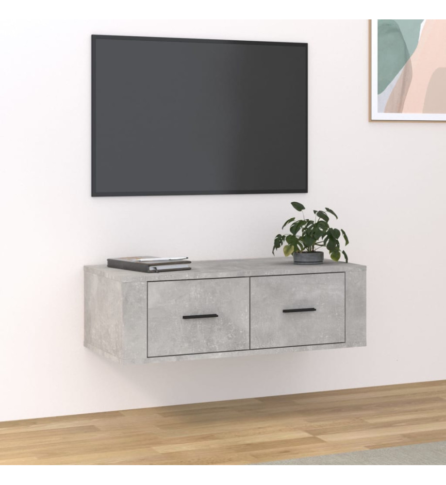 Meuble TV suspendu Gris béton 80x36x25 cm Bois d'ingénierie