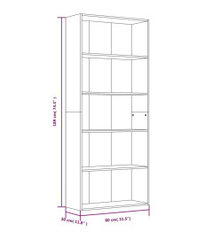 Bibliothèque 5 niveaux Chêne fumé 80x30x189cm Bois d'ingénierie