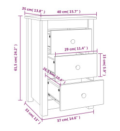 Tables de chevet 2 pcs Gris 40x35x61,5 cm Bois de pin massif