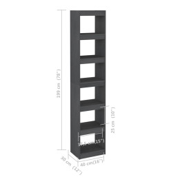 Bibliothèque/Séparateur de pièce Gris 40x30x199 cm Pin massif