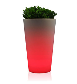 Eurotrail Lampe/pot de fleurs rond rechargeable à LED 38 cm