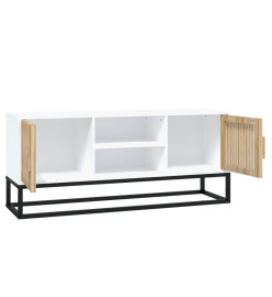 Meuble TV blanc 105x30x45 cm bois d'ingénierie et fer