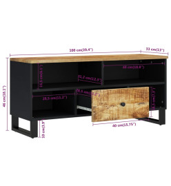 Meuble TV 100x33x46 cm bois de manguier et d'ingénierie