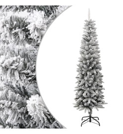 Sapin de Noël artificiel mince avec neige floquée 210 cm PVC/PE