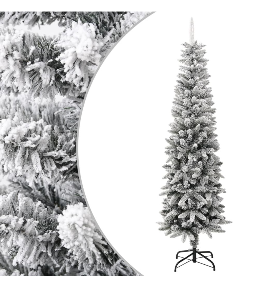 Sapin de Noël artificiel mince avec neige floquée 210 cm PVC/PE