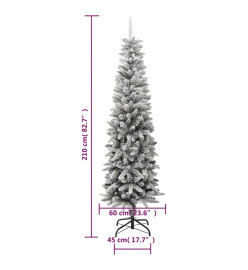 Sapin de Noël artificiel mince avec neige floquée 210 cm PVC/PE