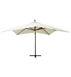 Parasol suspendu avec mât en bois 300 cm Blanc sable