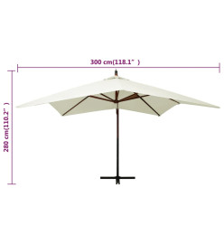 Parasol suspendu avec mât en bois 300 cm Blanc sable