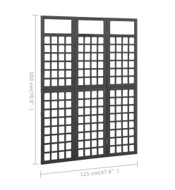 Cloison de séparation à 3 panneaux Bois de pin Noir 121x180 cm