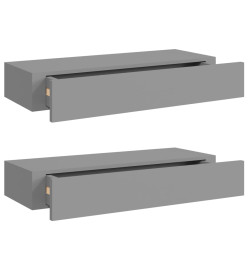 Étagères à tiroirs murales 2 pcs Gris 60x23,5x10 cm MDF