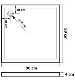 Receveur de douche carré ABS Noir 90x90 cm