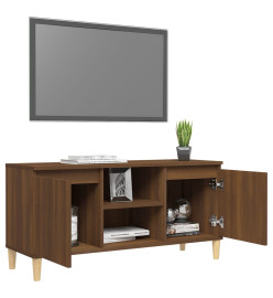 Meuble TV avec pieds en bois massif Chêne marron 103,5x35x50 cm