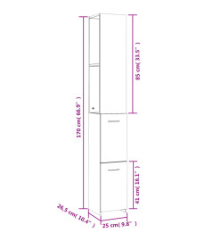 Armoire de bain gris béton 25x26,5x170 cm bois d'ingénierie