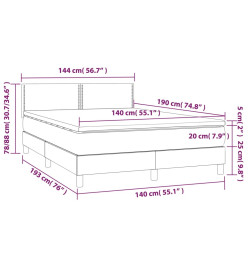 Sommier tapissier et matelas et LED Gris foncé 140x190 cm Tissu