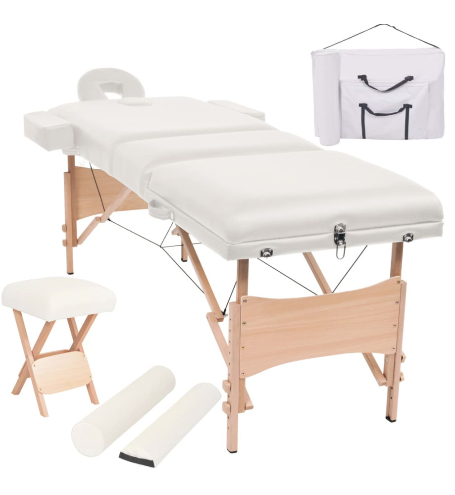 Table de massage pliable et tabouret 10 cm d'épaisseur Blanc