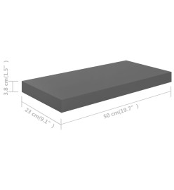 Étagère murale flottante Gris brillant 50x23x3,8 cm MDF