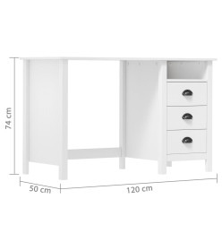 Bureau Hill avec 3 tiroirs 120x50x74 cm Bois pin massif