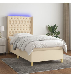 Sommier tapissier avec matelas et LED Crème 100x200 cm Tissu