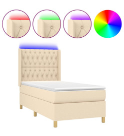 Sommier tapissier avec matelas et LED Crème 100x200 cm Tissu
