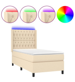 Sommier tapissier avec matelas et LED Crème 100x200 cm Tissu