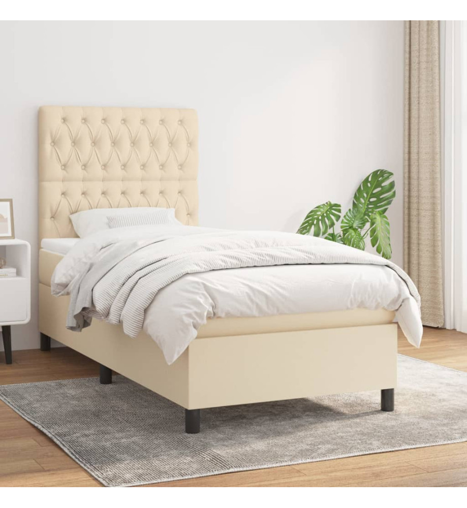 Lit à sommier tapissier avec matelas Crème 100x200 cm Tissu Lit à sommier tapissier avec matelas Crème 100x200 cm Tissu