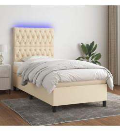 Sommier tapissier avec matelas et LED Crème 100x200 cm Tissu