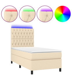 Sommier tapissier avec matelas et LED Crème 100x200 cm Tissu