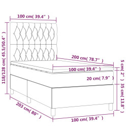 Sommier tapissier avec matelas et LED Crème 100x200 cm Tissu